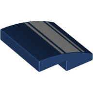 Brick Curved 2 x 2 x 2/3 with 2 White Stripes/Lines Print (Dark Blue)
