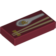 Tile 1 x 2 with Chopsticks, Spoon Print (Dark Red)
