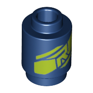 Brick Round 1 x 1 with Lime 'R' Logo Print (Dark Blue)