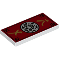 Tile 2 x 4 with Red Background, Black Trim, Gold Asian Symbols, Black and White Mandala Print (White)