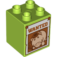 Duplo Brick 2 x 2 x 2 with Ham, 'WANTED' Poster Print (Lime)