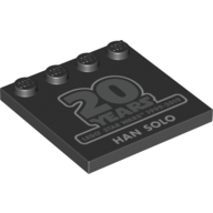 Plate Special 4 x 4, Studs on One Edge with '20 Years LEGO Star Wars 1999-2019 Han Solo' Print (Black)