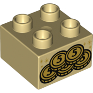 Duplo Brick 2 x 2 with 5 Gold Coins with '5' Print (Tan)