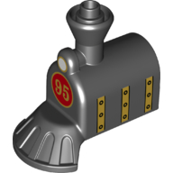 Duplo Train Front, Steam Engine with Cow Catcher with Red Circle with '95' and Gold Stripes with Rivets Print (Black)