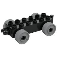 Duplo Car Base 2 x 6 with Fake Bolts, Open Hitch End and Light Bluish Gray Wheels (Black)