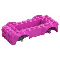 Vehicle Base 4 x 10 x 2 1/2 with Mudguards, Wheel Pins and 6 x 2 Centre Recess with 3 Holes, Light Bluish Gray Wheel Holders (Dark Pink)