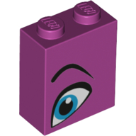 Brick 1 x 2 x 2 with Blue Eye, Eyebrow Right Print (Magenta)