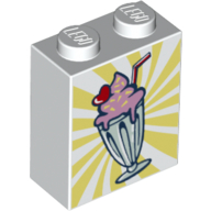 Brick 1 x 2 x 2 with Sunday Ice Cream, Yellow Spirals Print (White)