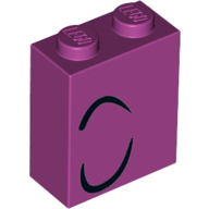 Brick 1 x 2 x 2 with Closed Eye Right, 2 Curled Black Lines Print (Magenta)