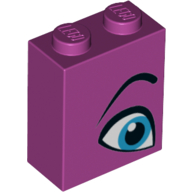 Brick 1 x 2 x 2 with Blue Eye, Eyebrow Left Print (Magenta)