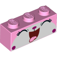 Brick 1 x 3 with Unikitty, Laughing, Close Eyes, Tongue Print (Bright Pink)