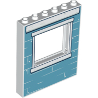 Panel 1 x 6 x 6 with Window with Medium Blue Bricks, White Windowpane Print (White)