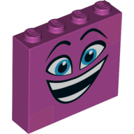 Brick 1 x 4 x 3 with Happy Face, Open Mouth with Teeth, Blue Eyes Print (Magenta)