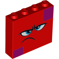 Brick 1 x 4 x 3 with Magenta Squares, Angry/Disgruntled Face, Blue Eyes Print (Red)
