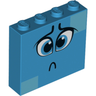 Brick 1 x 4 x 3 with Sad Face, Blue Eyes, Medium Azure Squares (Dark Azure)