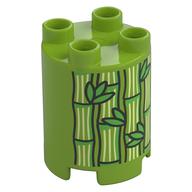 Duplo Brick Round 2 x 2 x 2 with Bamboo and Leaves Print (Lime)