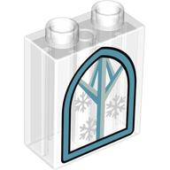 Duplo Brick 1 x 2 x 2 with Windows and Snowflakes Print (Trans-Clear)