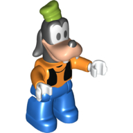 Duplo Figure Goofy with Lime Hat, Black Waist Coat, White Hands, Blue Legs (Orange)