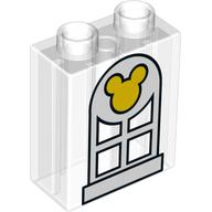 Duplo Brick 1 x 2 x 2 with Mickey Mouse Window Print (Trans-Clear)