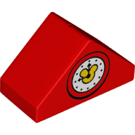 Duplo Brick 4 x 2 Double Slope 45° with Clock and Mickey Mouse Logo Print (Red)