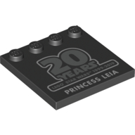 Plate Special 4 x 4, Studs on One Edge with '20 Years LEGO Star Wars 1999-2019 Princes Leia' Print (Black)