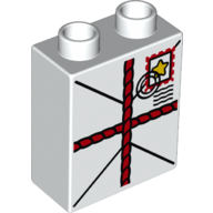 Duplo Brick 1 x 2 x 2 with Parcel Print (White)
