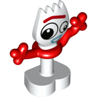 Minifig with Red Arms/Hands, Red Monobrow, Medium Blue Mouth, Black Eyes (Forky the Spork) (White)