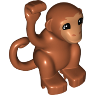 Duplo Animal Monkey with Curly Side Tail - Nougat Face with Hair Details Print (Dark Orange)