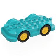 Duplo Car Base 4 x 8 with Four Black Wheels and Yellow Hubs (Medium Azure)