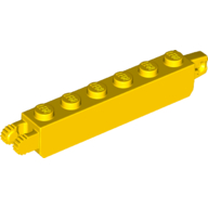 Hinge Brick 1 x 6 Locking with 1 Finger Vertical End and 2 Fingers Vertical End, 7 Teeth (Yellow)