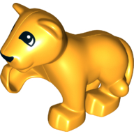 Duplo Animal Lion Cub with Raised Paw and Black Nose and Semi-circular Eyes Print (Bright Light Orange)