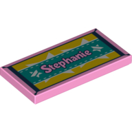 Tile 2 x 4 with 'Stephanie' on Sand Green Filmroll, Stars (Bright Pink)