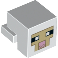 Minifig Head Special, Cube with Rear Ledge, Pixelated Tan Face with Pink Mouth with Dark Tan Border Print (White)