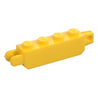 Hinge Brick 1 x 4 Locking with 1 Finger Vertical End and 2 Fingers Vertical End, 7 Teeth (Yellow)