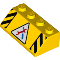 Brick Sloped 45° 2 x 4 with Warning Pattern, White Triangle, Red Wrench, Black Screwdriver (Yellow)