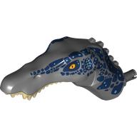 Animal Body Part, Dinosaur, Baryonyx Head with Yellow Eyes, Dark Blue Spots, Tan Teeth (Dark Bluish Gray)