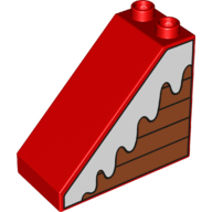 Duplo Brick 4 x 2 x 3 Slope 45° with Wood Panels and Snow Print (Red)