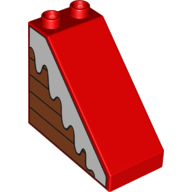 Duplo Brick 4 x 2 x 3 Slope 45° with Wood Panels and Snow Print (Red)