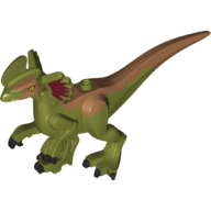 Animal Body Part, Dinosaur, Dilophosaurus Body (No Lower Jaw) with Sand Red Back, Yellow Eyes, Magenta Ears (Olive Green)