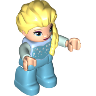 Duplo Figure with Hair with Braid over Left Shoulder, Medium Azure Legs, White Icicles on Chest Print (Elsa) (Medium Azure)