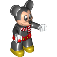 Duplo Figure Mickey Mouse with Red Shorts and Red and White Scarf Print (Black)