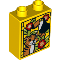 Duplo Brick 1 x 2 x 2 with Toucan and Tiger Print (Yellow)