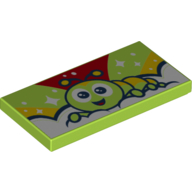 Tile 2 x 4 with Caterpillar, Lime/Red/Yellow Sky, White Stars Print (Lime)