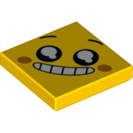 Tile 2 x 2 with Black Eyes, Big Smile/Grin Mouth, Teeth, Dark Orange Dots Print (Yellow)