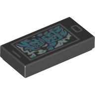Tile 1 x 2 with Smart Phone and Medium Azure Ghost Print (Black)