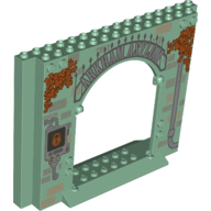 Panel 4 x 16 x 10 with Gate with Stones, Dead Shrubbery, Screen with Lock, Water Drain Print (Sand Green)