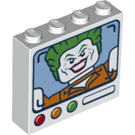 Brick 1 x 4 x 3 with TV Screen, Joker, Red, Orange, Green Button Print (White)