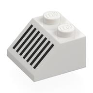 Brick Sloped 45° 2 x 2 with Black Grill Print (White)