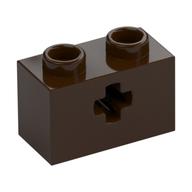 Technic Brick 1 x 2 with Axle Hole Type 1 [+ Opening] and Bottom Pin (Dark Brown)