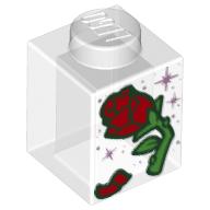 Brick 1 x 1 with Red Rose Print (Trans-Clear)